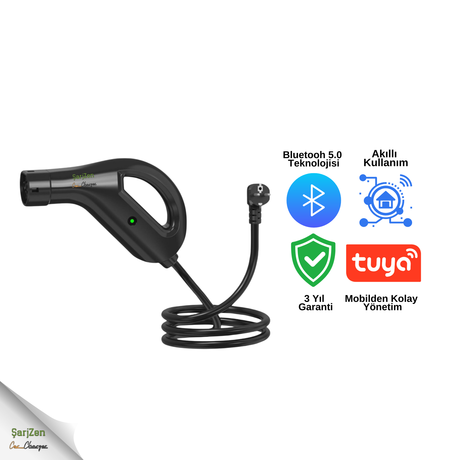 ŞarjZen Prime 3,5 KW Taşınabilir Araç Şarj Cihazı Siyah (Wifi+Bluetooth Mobil Uygulama)