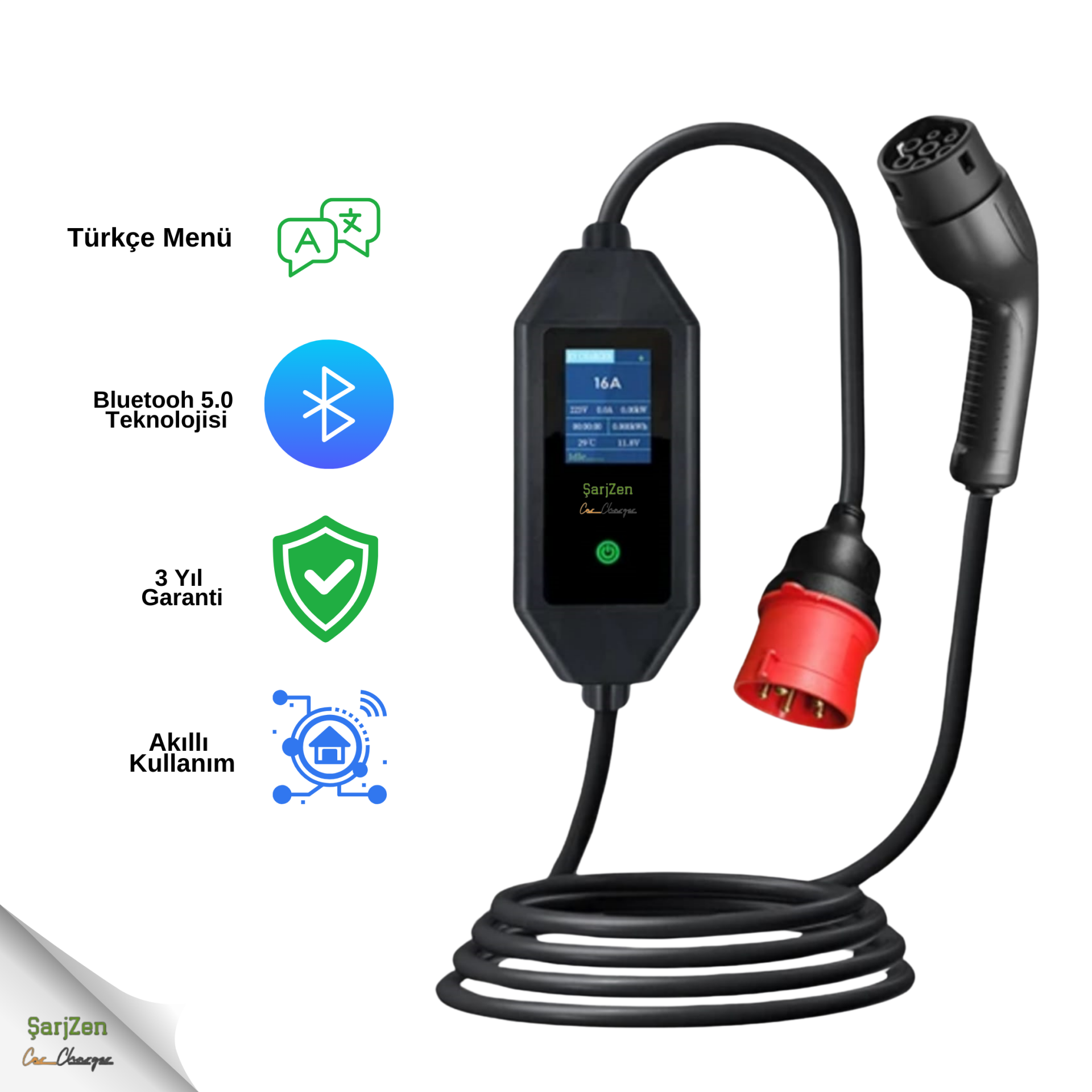 ŞarjZen Energy Plus 2 - 11 kW Taşınabilir Araç Şarj Cihazı (Wifi+Bluetooth+Mobil Uygulama)